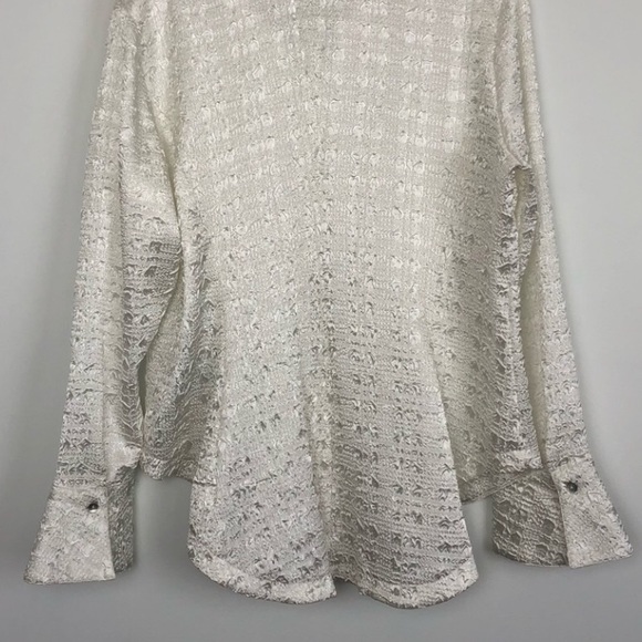 Essentials by Milano White Satin Textured Button Down Shirt - Picture 10 of 12